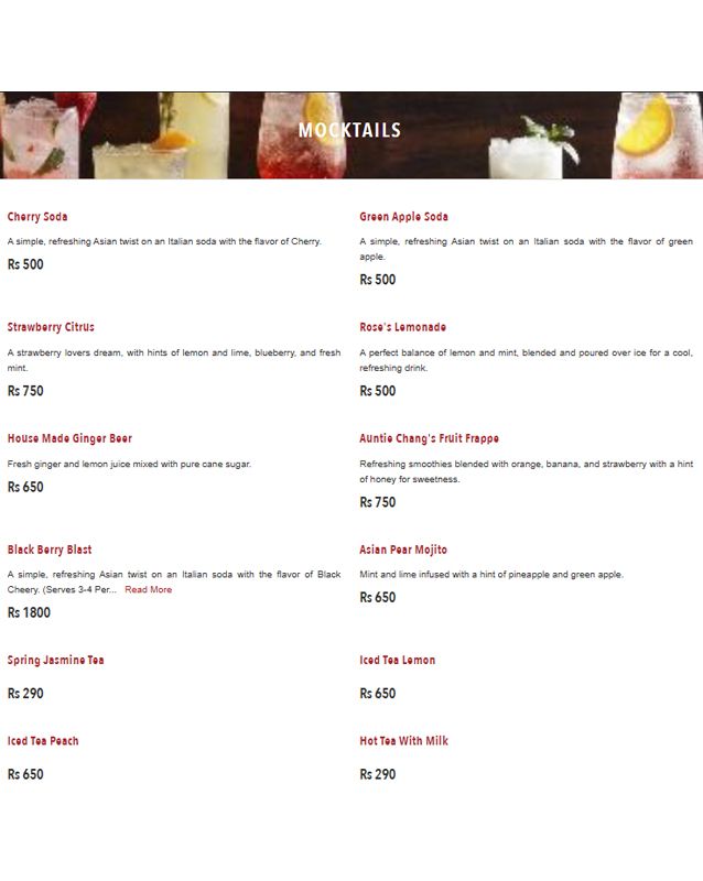 P.F. Chang's Pakistan menu