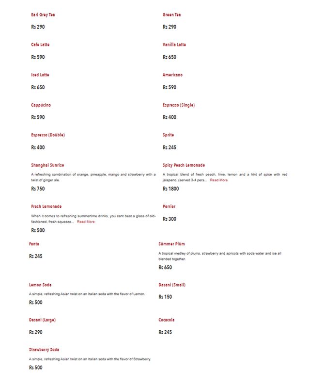 P.F. Chang's Pakistan menu