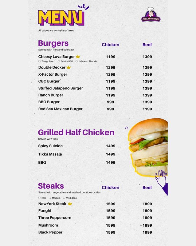 Pagla Bawarchi menu