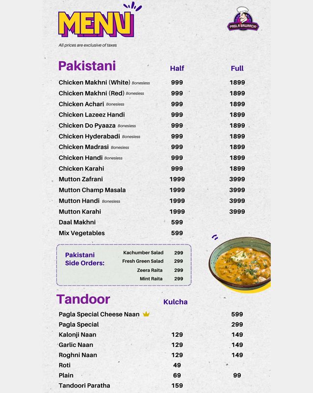 Pagla Bawarchi menu