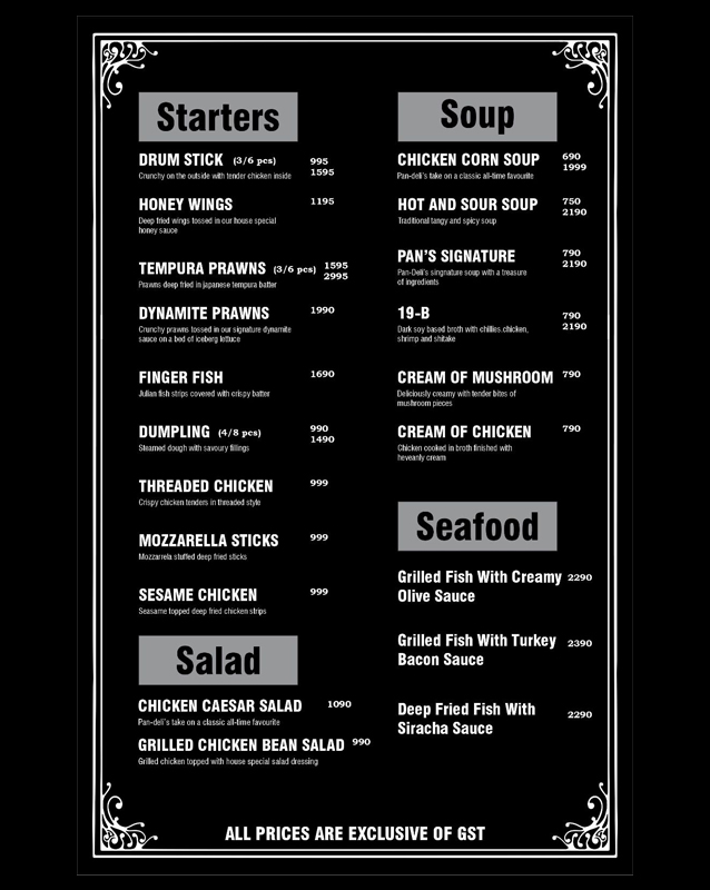 Pan-Deli menu