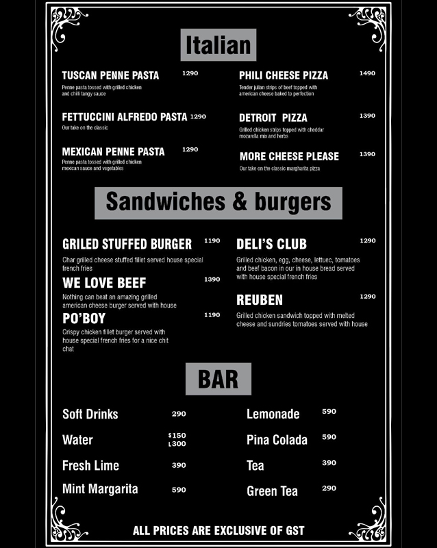 Pan-Deli menu