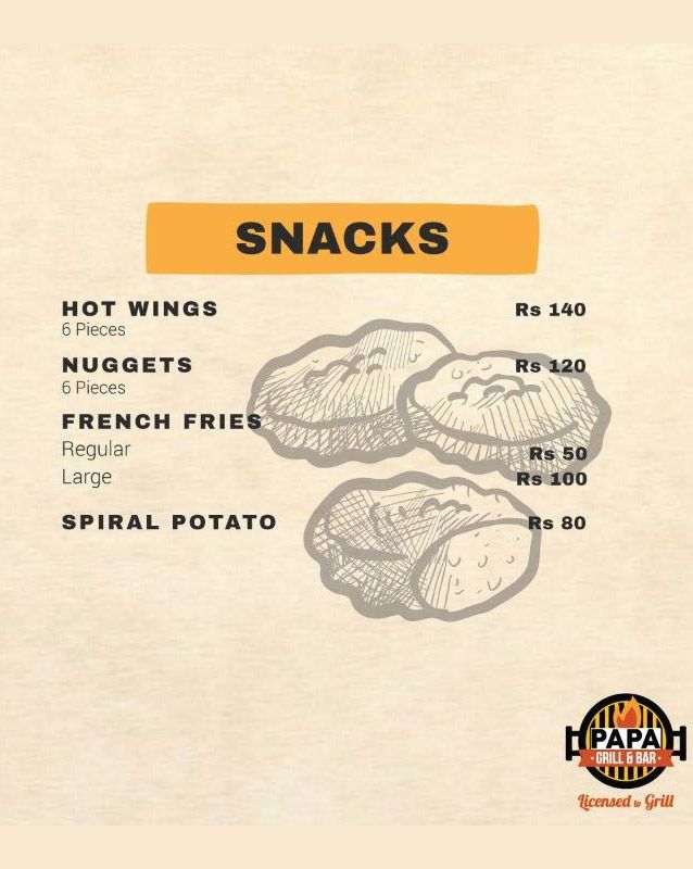 Papa Grill & Bar menu