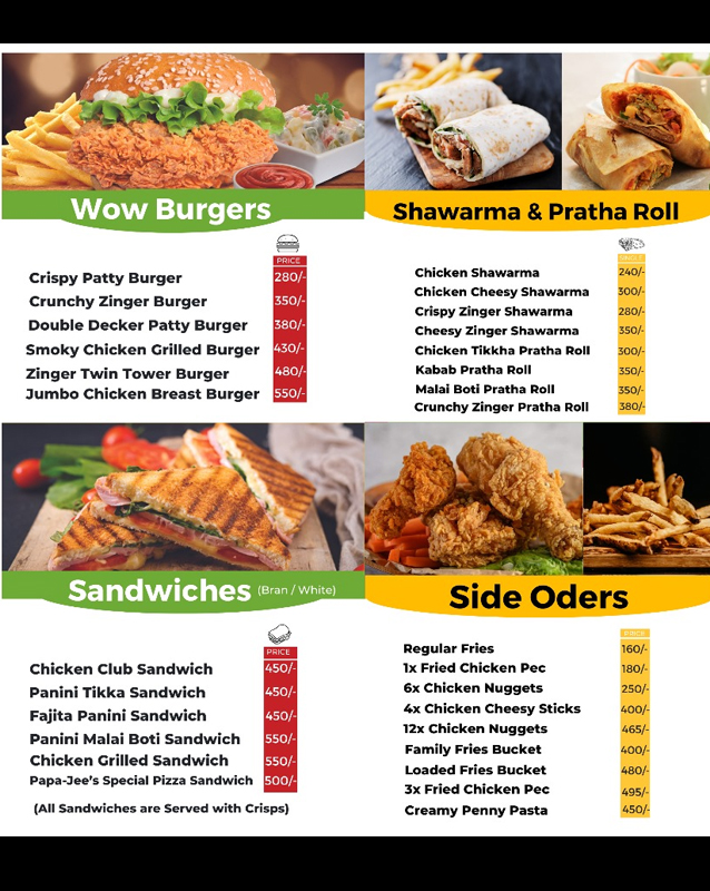 Papa Jee's menu