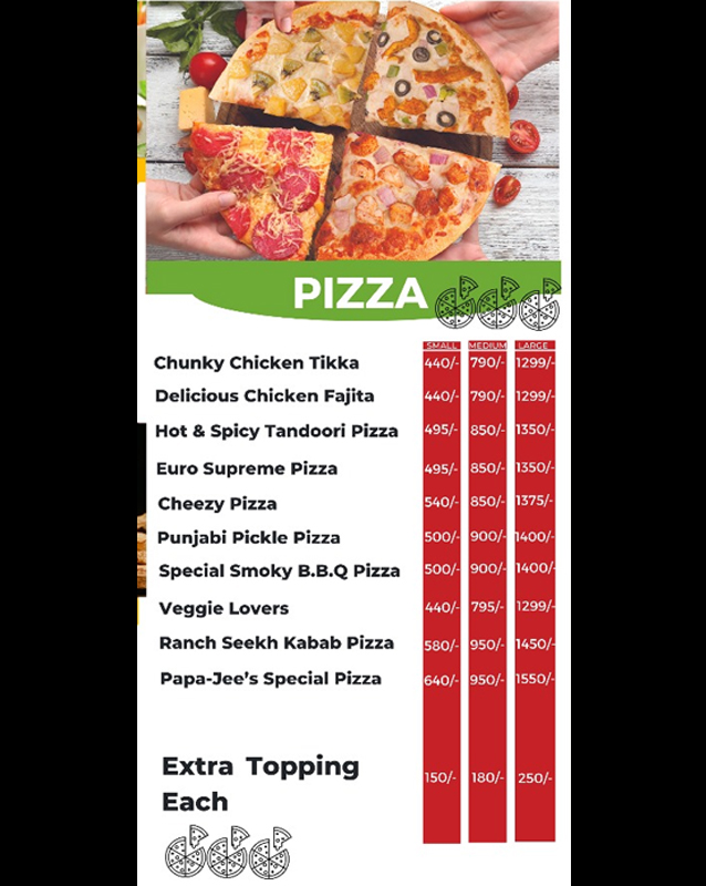 Papa Jee's menu