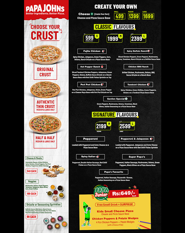 Papa John's Pizza menu