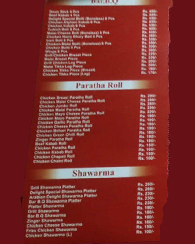 Pick & Pack Takeaway menu