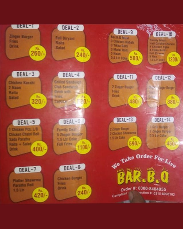 Pick & Pack Takeaway menu