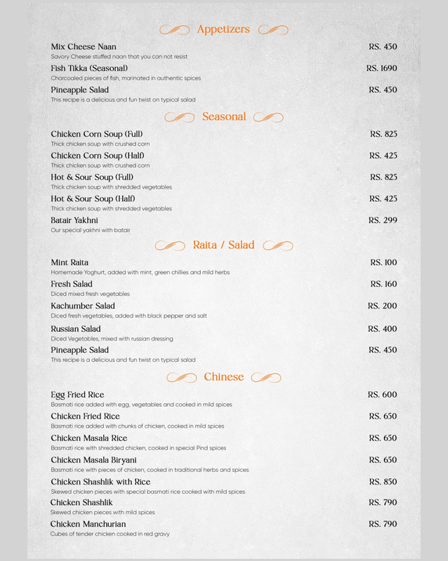 Pind Restaurant  menu