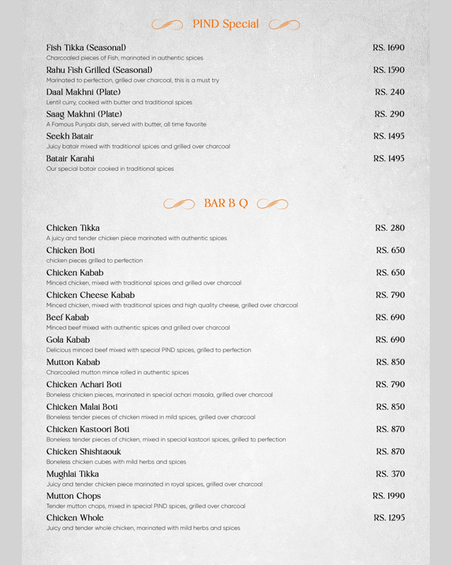 Pind Restaurant  menu