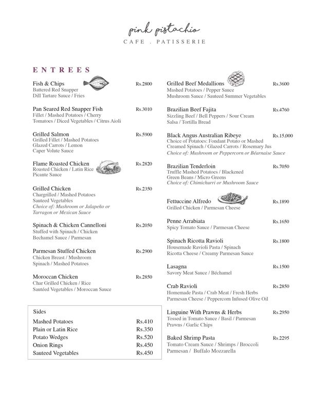 Pink Pistachio menu