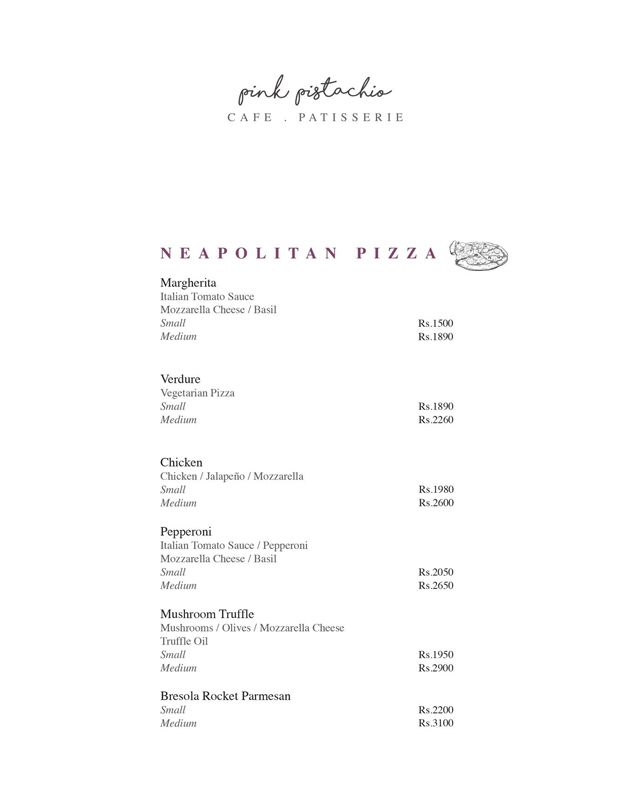 Pink Pistachio menu