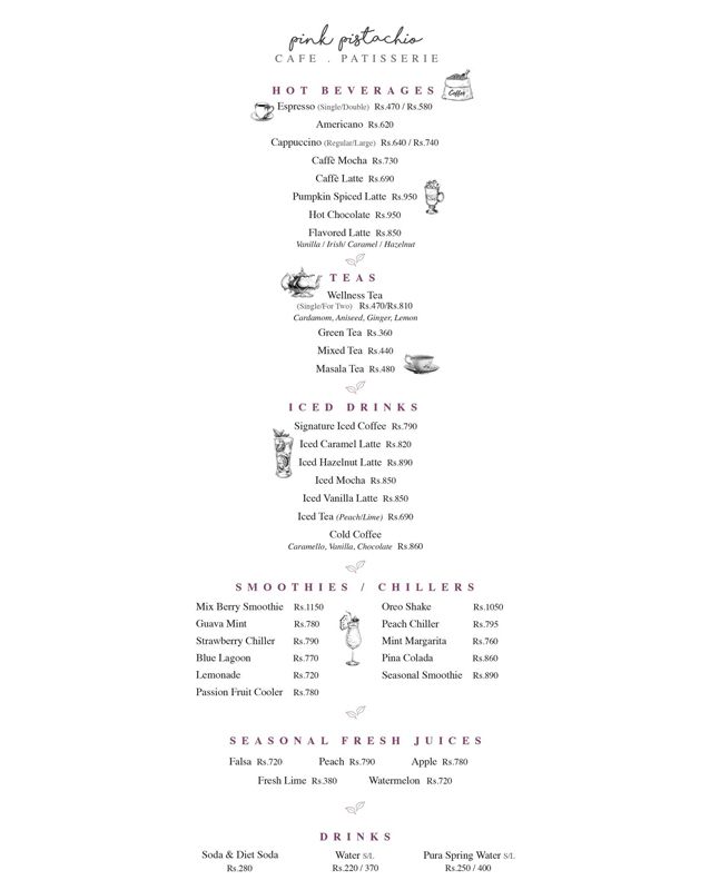 Pink Pistachio menu