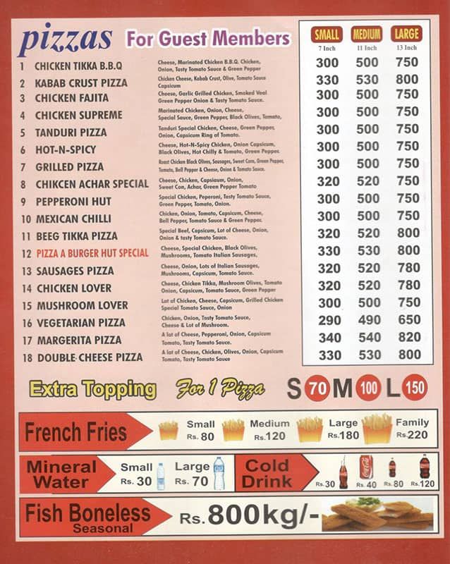 Pizza & Burger Hut  menu