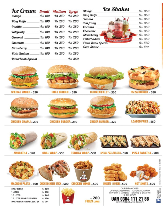 Pizza Bank menu