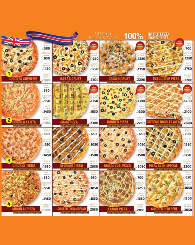 Pizza Bank menu