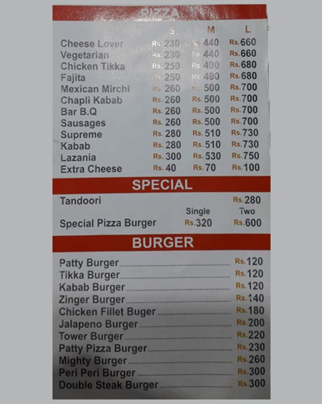Pizza Cuisine menu