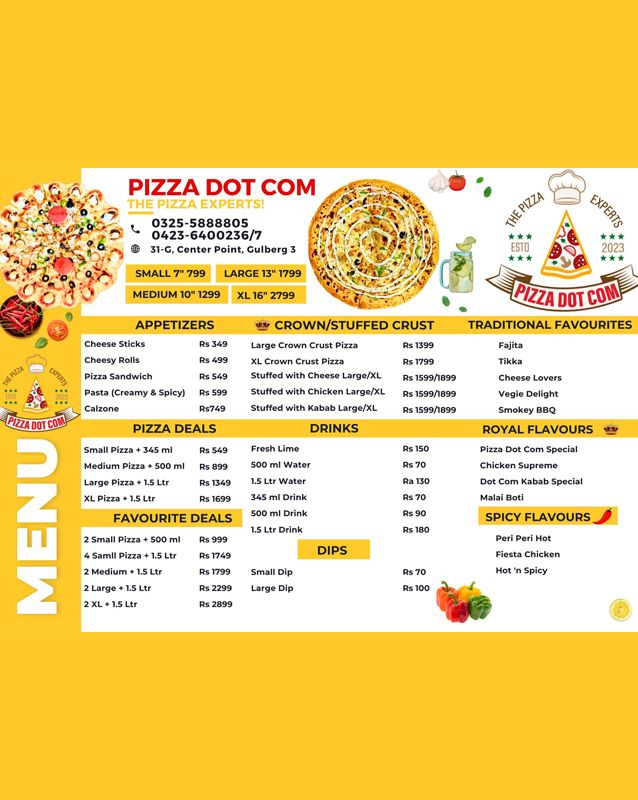 Pizza Dot Com menu