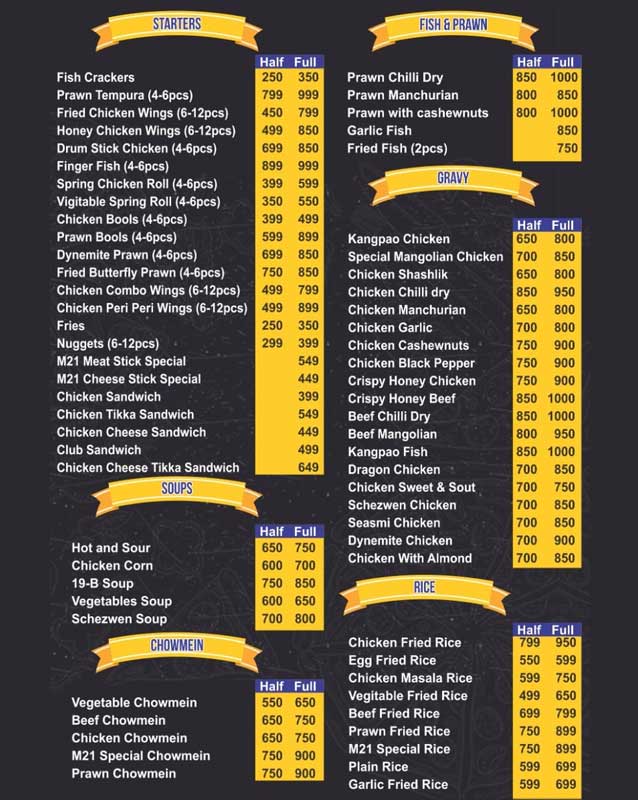Pizza M21 menu