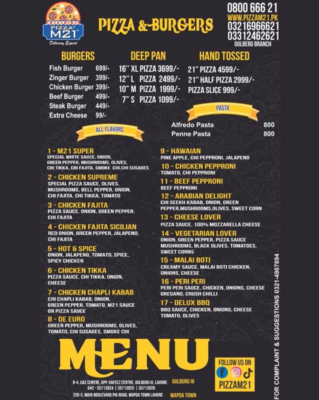 Pizza M21 menu