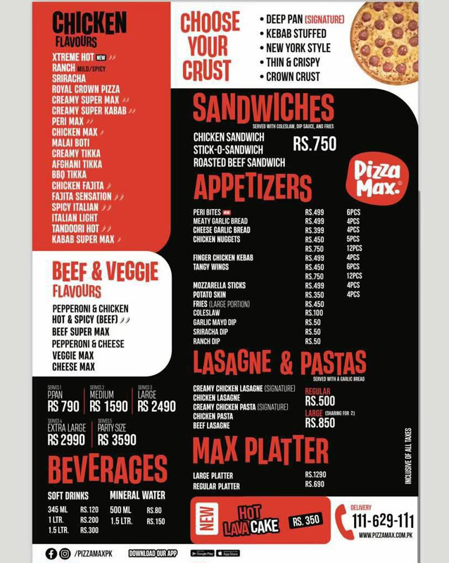 Pizza Max menu