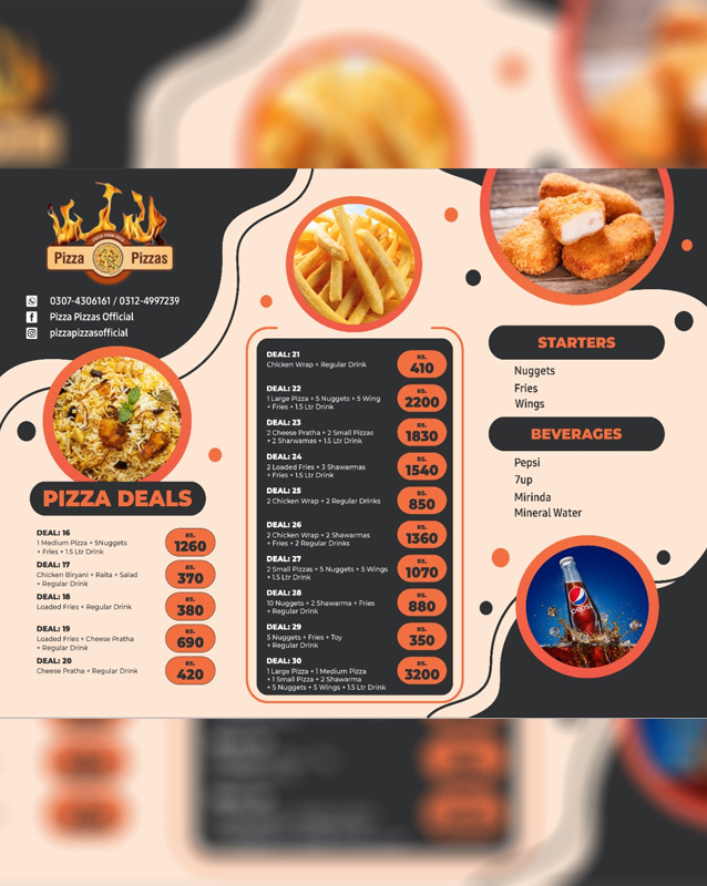 Pizza Pizzas menu