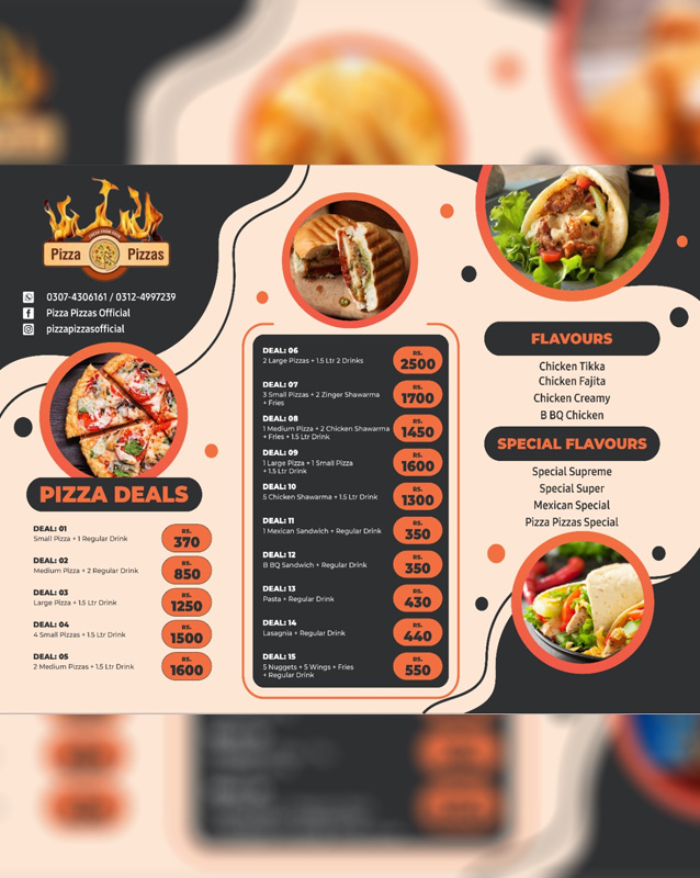 Pizza Pizzas menu