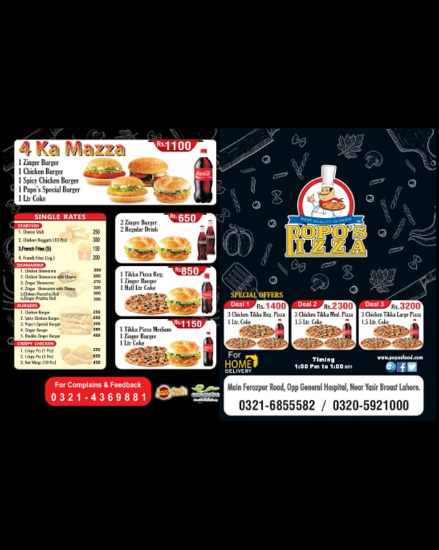 Popo's Pizza menu