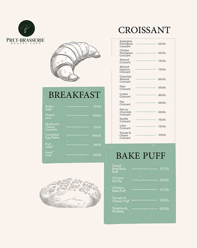 Pret-Brasserie menu