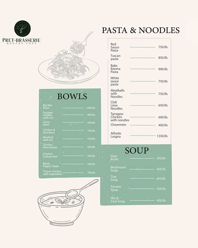 Pret-Brasserie menu