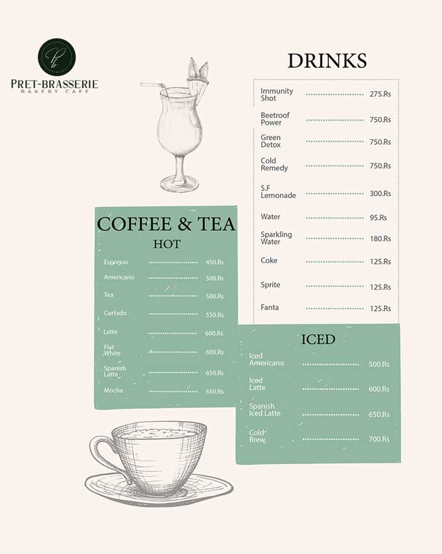 Pret-Brasserie menu