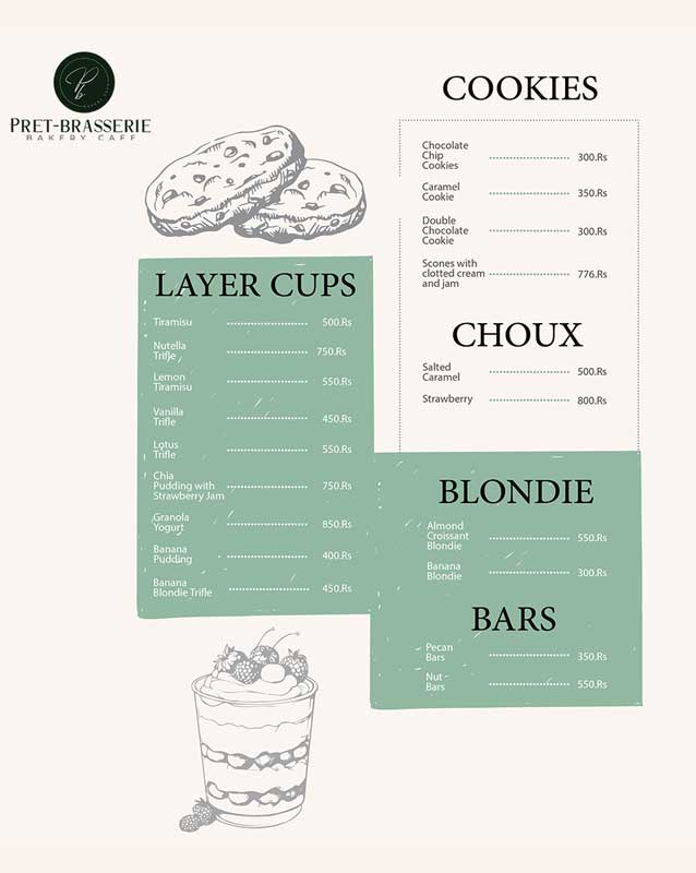 Pret-Brasserie menu
