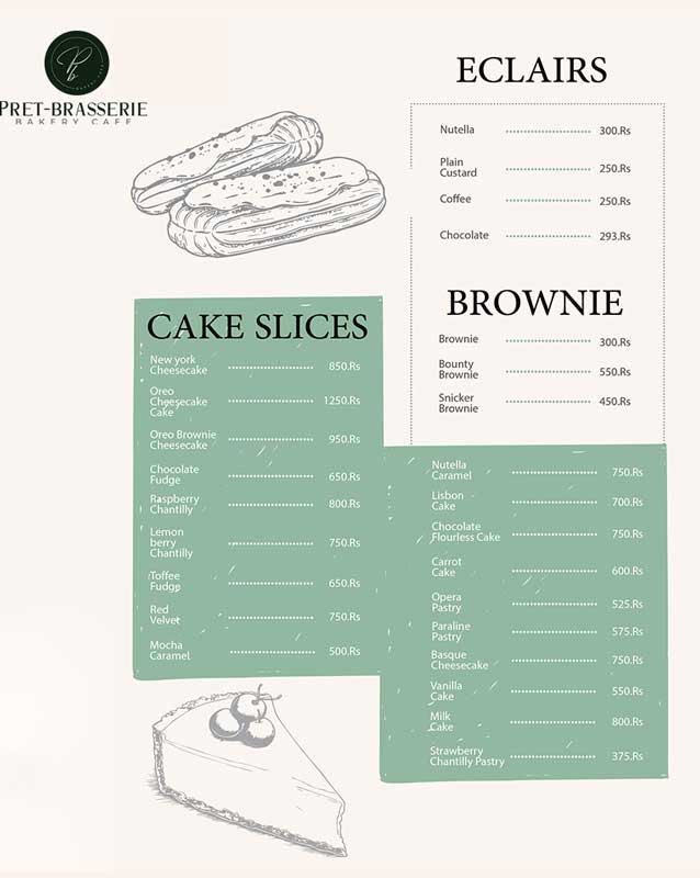 Pret-Brasserie menu