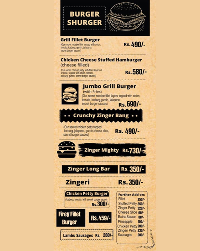 Prezzo Foods menu
