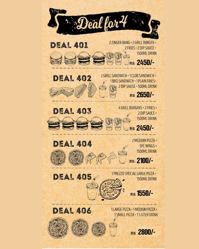 Prezzo Foods menu