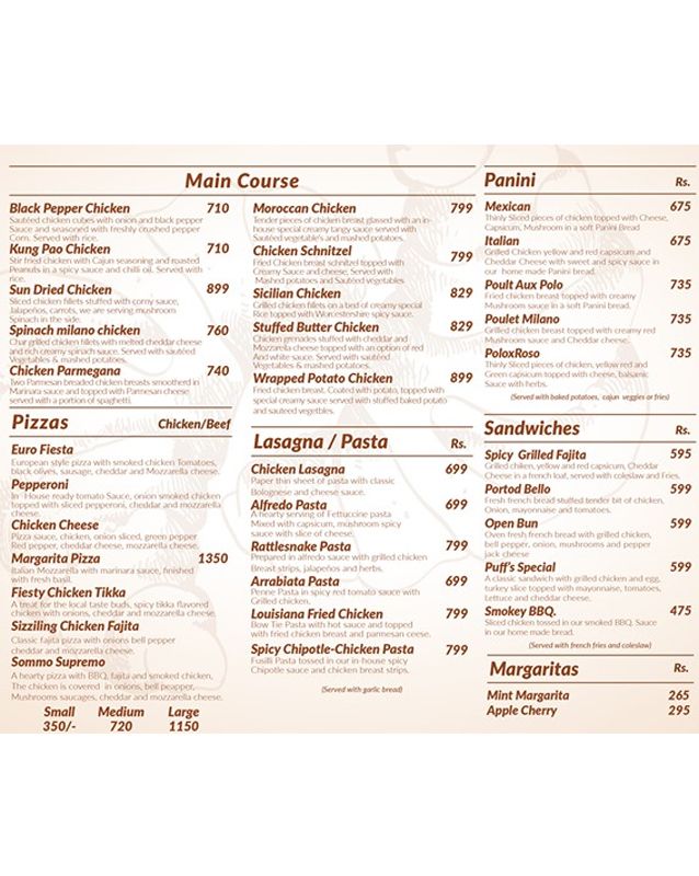 Puffs Bakery menu