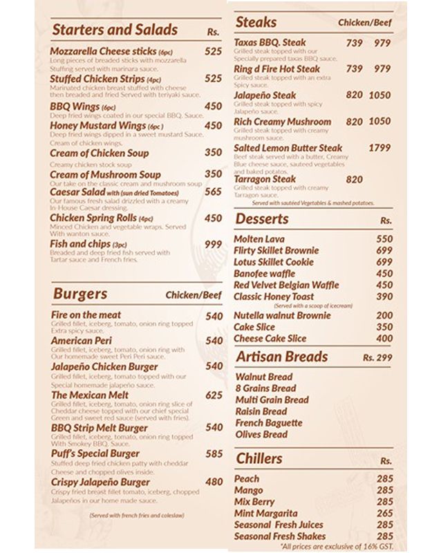 Puffs Bakery menu