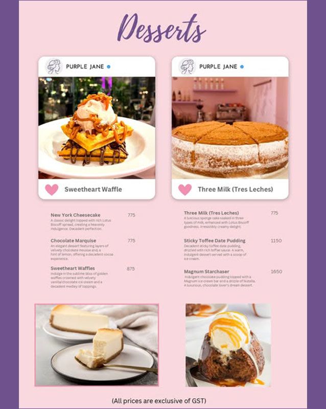 Purple Jane Cafe menu