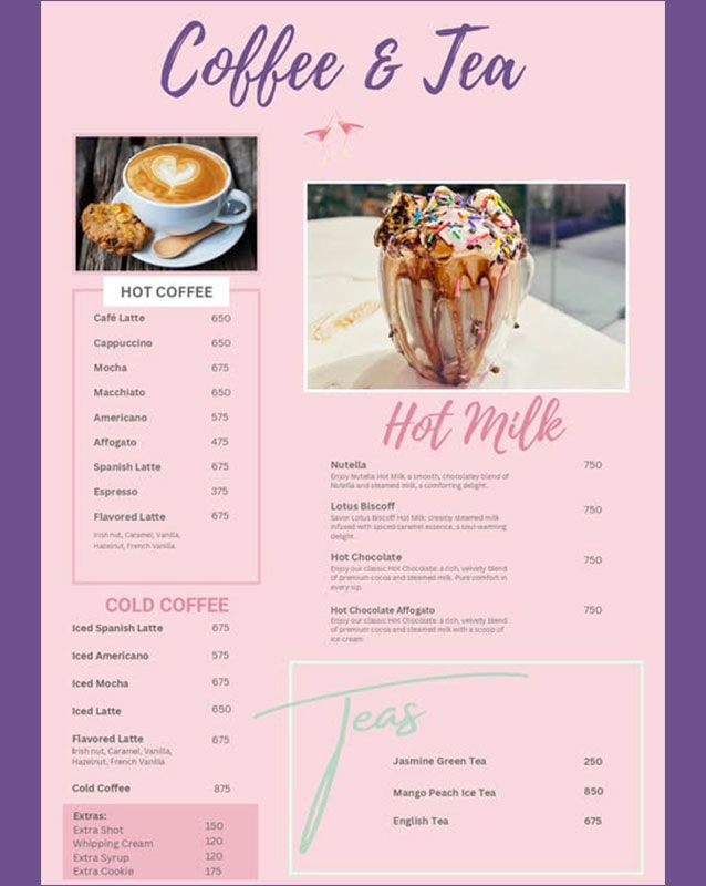 Purple Jane Cafe menu
