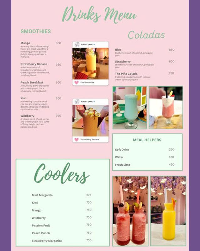 Purple Jane Cafe menu