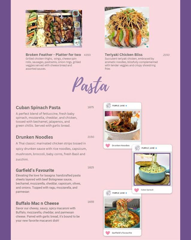 Purple Jane Cafe menu