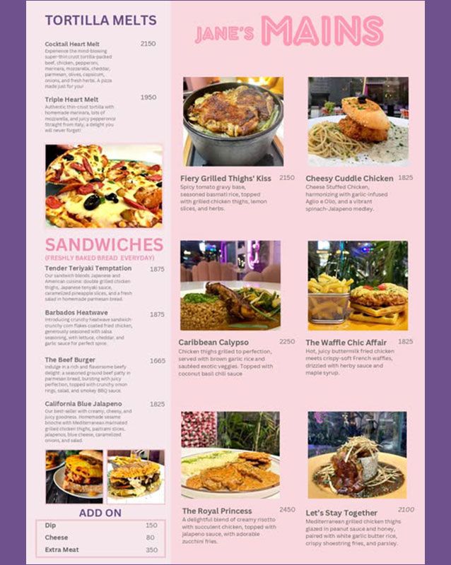 Purple Jane Cafe menu