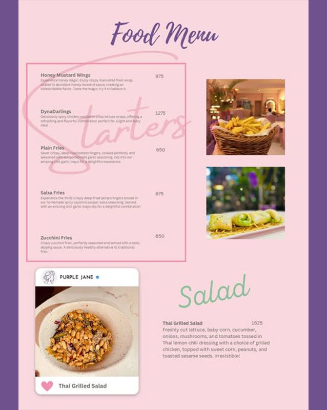 Purple Jane Cafe menu