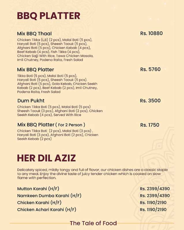 Qissa Khawani menu