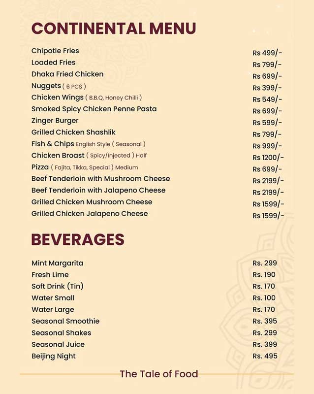 Qissa Khawani menu