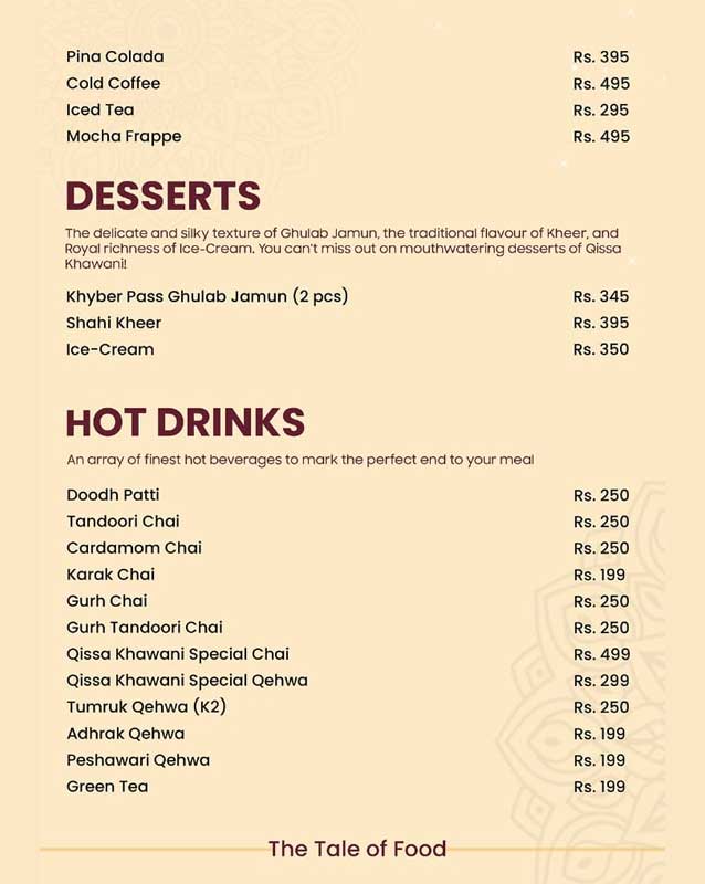 Qissa Khawani menu