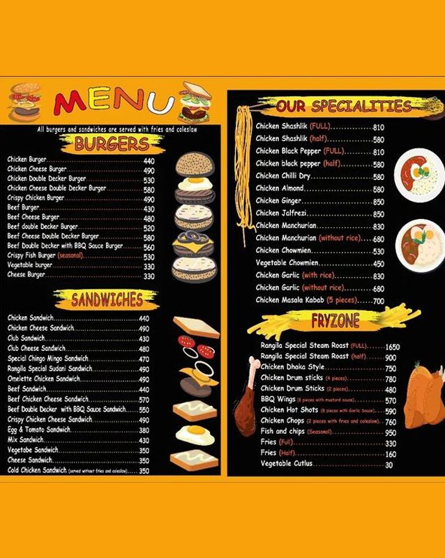Rangila Burger menu