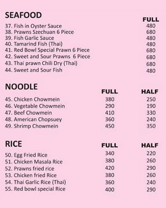 Red Bowl menu