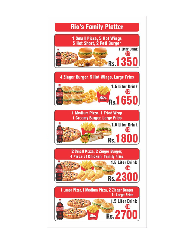 Rio's Pizza Planet menu