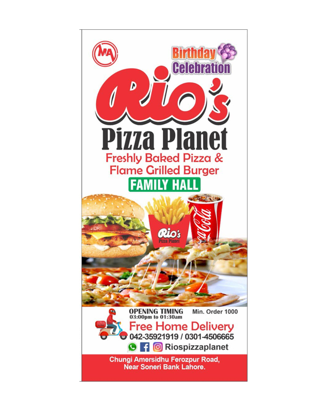 Rio's Pizza Planet menu